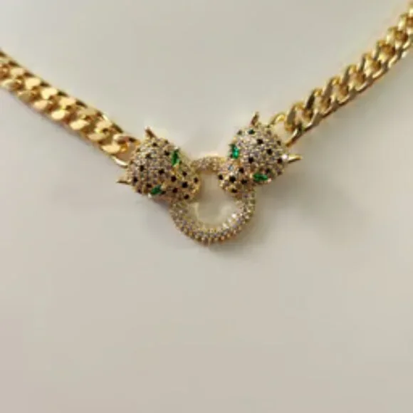 New 14k gold plated leopard jaguar head necklace - Picture 2 of 4